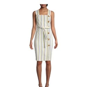 Tommy Hilfiger Dress‎ Striped Button Up Midi White Yellow Size 2